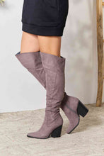 Load image into Gallery viewer, Grey Block Heel Knee High Boots