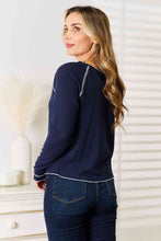 Load image into Gallery viewer, Navy Long Raglan Sleeve Round Neck Top