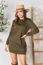 Load image into Gallery viewer, Round Neck Long Sleeve Mini Dress with Pockets