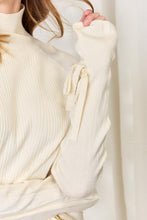 Load image into Gallery viewer, Cream Ribbed Bow Detail Long Sleeve Turtleneck Knit Top