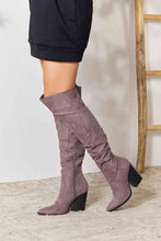 Load image into Gallery viewer, Grey Block Heel Knee High Boots