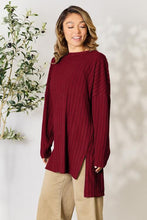 Load image into Gallery viewer, Ribbed Round Neck Long Sleeve Slit Top