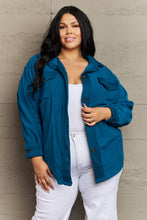 Load image into Gallery viewer, Cozy in the Cabin Full Size Fleece Elbow Patch Shacket in Teal