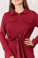 Load image into Gallery viewer, Tie Front Half Zip Long Sleeve Shirt Dress