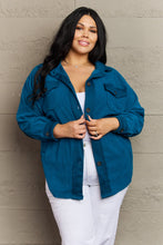 Load image into Gallery viewer, Cozy in the Cabin Full Size Fleece Elbow Patch Shacket in Teal