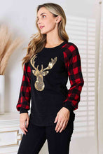 Load image into Gallery viewer, Gold Sequin Reindeer Graphic Plaid Top