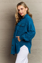 Load image into Gallery viewer, Cozy in the Cabin Full Size Fleece Elbow Patch Shacket in Teal