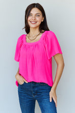 Load image into Gallery viewer, Square Neck Short Sleeve Blouse in Fuchsia