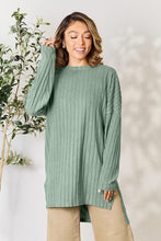 Load image into Gallery viewer, Ribbed Round Neck Long Sleeve Slit Top