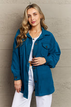 Load image into Gallery viewer, Cozy in the Cabin Full Size Fleece Elbow Patch Shacket in Teal