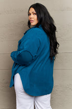 Load image into Gallery viewer, Cozy in the Cabin Full Size Fleece Elbow Patch Shacket in Teal