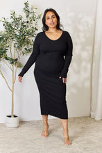 Load image into Gallery viewer, Ribbed Long Sleeve Midi Slit Dress