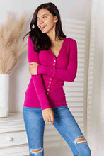 Load image into Gallery viewer, Magenta V-Neck Long Sleeve Cardigan