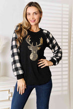Load image into Gallery viewer, Sequin Reindeer Graphic Plaid Top