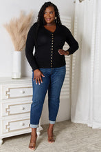 Load image into Gallery viewer, Black V-Neck Long Sleeve Cardigan