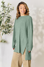 Load image into Gallery viewer, Ribbed Round Neck Long Sleeve Slit Top