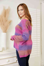 Load image into Gallery viewer, Multicolored Rib-Knit V-Neck Knit Pullover Sweater