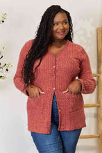 Load image into Gallery viewer, Ribbed Button-Up Cardigan with Pockets