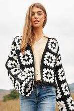 Load image into Gallery viewer, Two-Tone Floral Square Crochet Open Knit Cardigan
