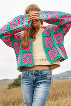 Load image into Gallery viewer, Two-Tone Floral Square Crochet Open Knit Cardigan
