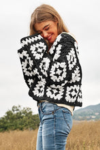 Load image into Gallery viewer, Two-Tone Floral Square Crochet Open Knit Cardigan
