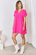 Load image into Gallery viewer, Full Size Rolled Short Sleeve Raw Trim Dress

