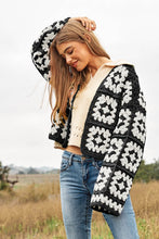 Load image into Gallery viewer, Two-Tone Floral Square Crochet Open Knit Cardigan
