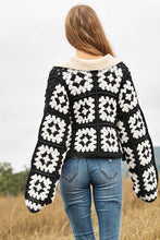 Load image into Gallery viewer, Two-Tone Floral Square Crochet Open Knit Cardigan
