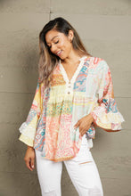 Load image into Gallery viewer, Boho Printed Lace Trim Buttoned Top
