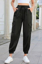 Load image into Gallery viewer, Satin Long Tie Waist Pocketed Cargo Pants
