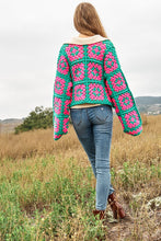 Load image into Gallery viewer, Two-Tone Floral Square Crochet Open Knit Cardigan
