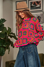 Load image into Gallery viewer, Crochet Patchwork Round Neck Pullover Sweater Top
