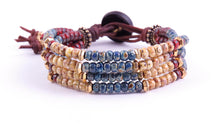 Load image into Gallery viewer, Blue Moon Beaded Leather Wrap Bracelet
