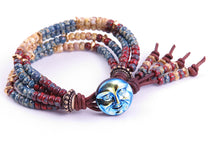 Load image into Gallery viewer, Blue Moon Beaded Leather Wrap Bracelet
