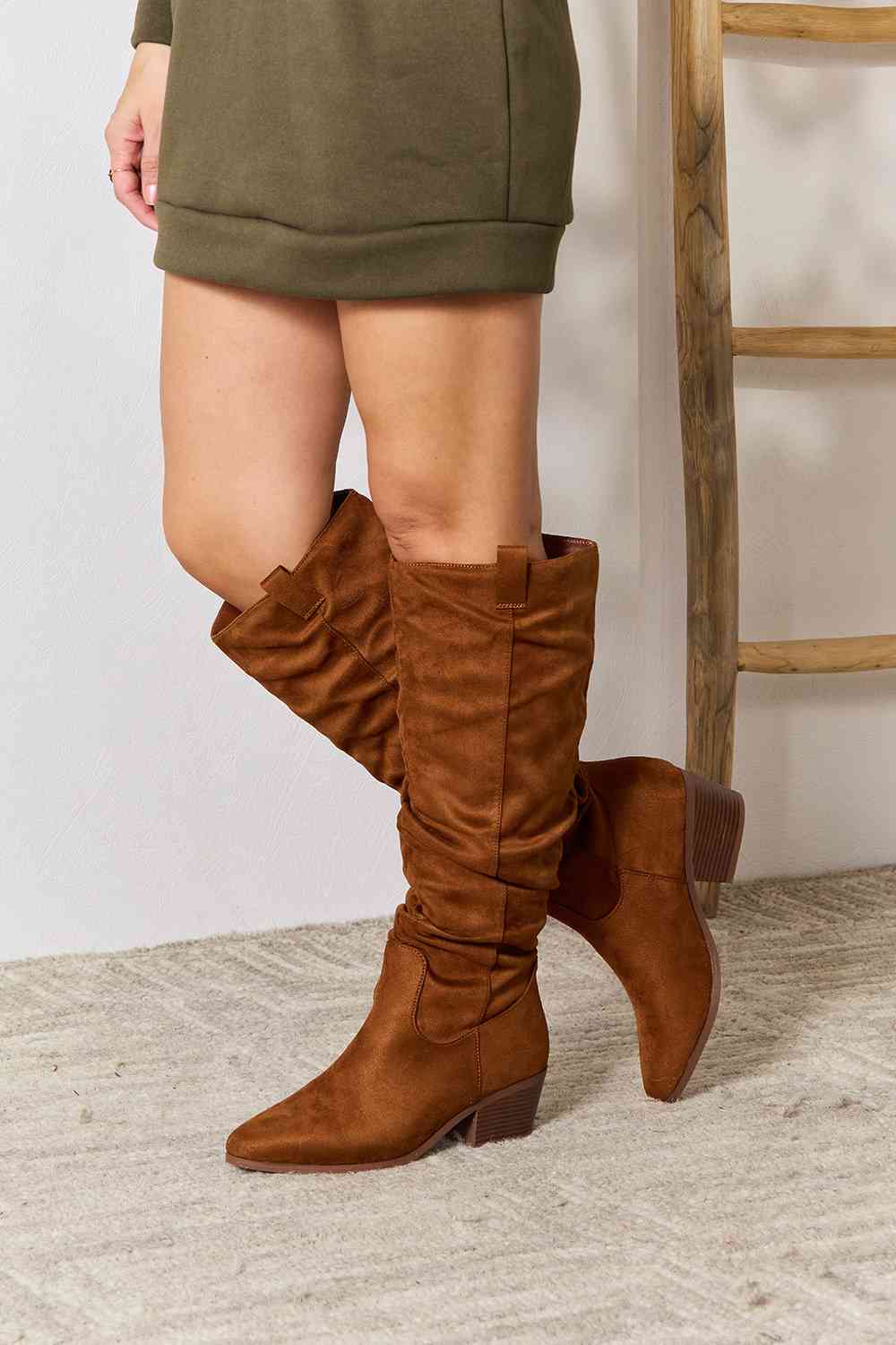 Chestnut Block Heel Knee High Boots