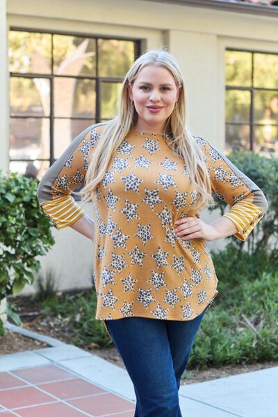 Full Size Leopard Star Contrast Top