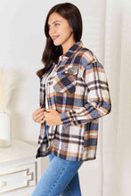 Load image into Gallery viewer, Navy Plaid Button Front Shirt Jacket with Breast Pockets
