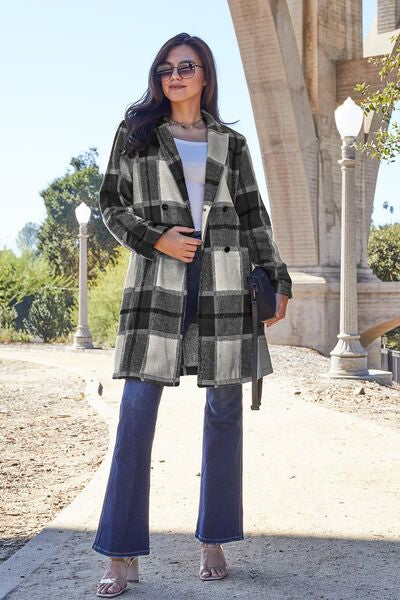 Plaid Button Up Lapel Collar Coat Jacket