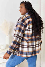 Load image into Gallery viewer, Navy Plaid Button Front Shirt Jacket with Breast Pockets
