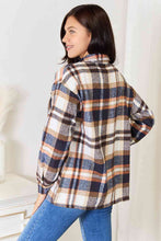 Load image into Gallery viewer, Navy Plaid Button Front Shirt Jacket with Breast Pockets
