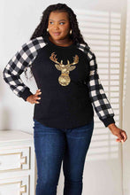 Load image into Gallery viewer, Sequin Reindeer Graphic Plaid Top
