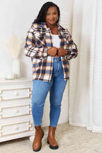 Load image into Gallery viewer, Navy Plaid Button Front Shirt Jacket with Breast Pockets
