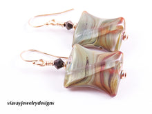 Load image into Gallery viewer, Gold Filled Green Brown Artisan Glass Earrings

