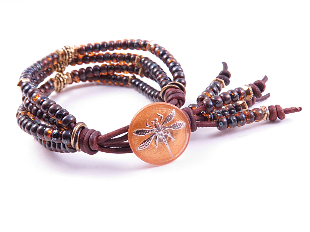 Dragonfly Leather Wrap Bracelet