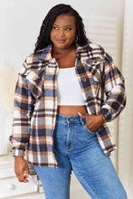 Load image into Gallery viewer, Navy Plaid Button Front Shirt Jacket with Breast Pockets
