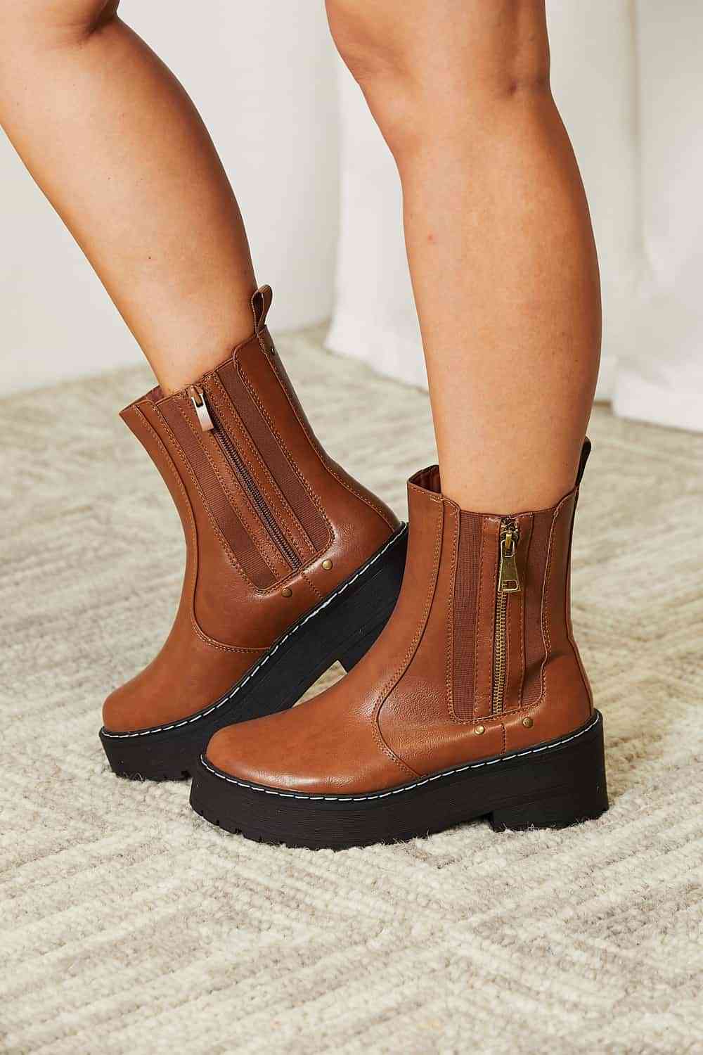 Chestnut Side Zip Platform Boots