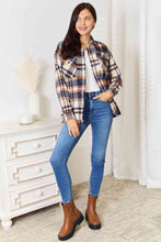 Load image into Gallery viewer, Navy Plaid Button Front Shirt Jacket with Breast Pockets
