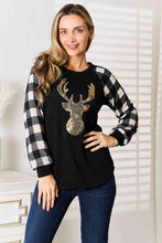 Load image into Gallery viewer, Sequin Reindeer Graphic Plaid Top
